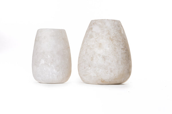 SiroccoLiving - Arduss candlestick - handmade from matte crystallized snow white/beige alabaster stone