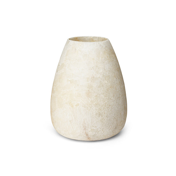 SiroccoLiving - Arduss candlestick - handmade from matte crystallized snow white/beige alabaster stone