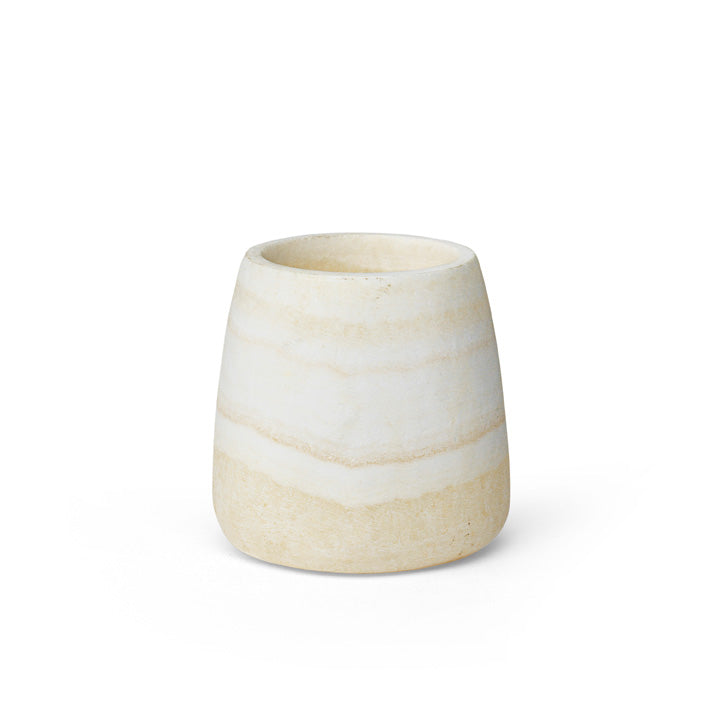 Siroccoliving / Arduss candlestick/ candle holder/ handmade from matte crystallized snow white/beige alabaster stone